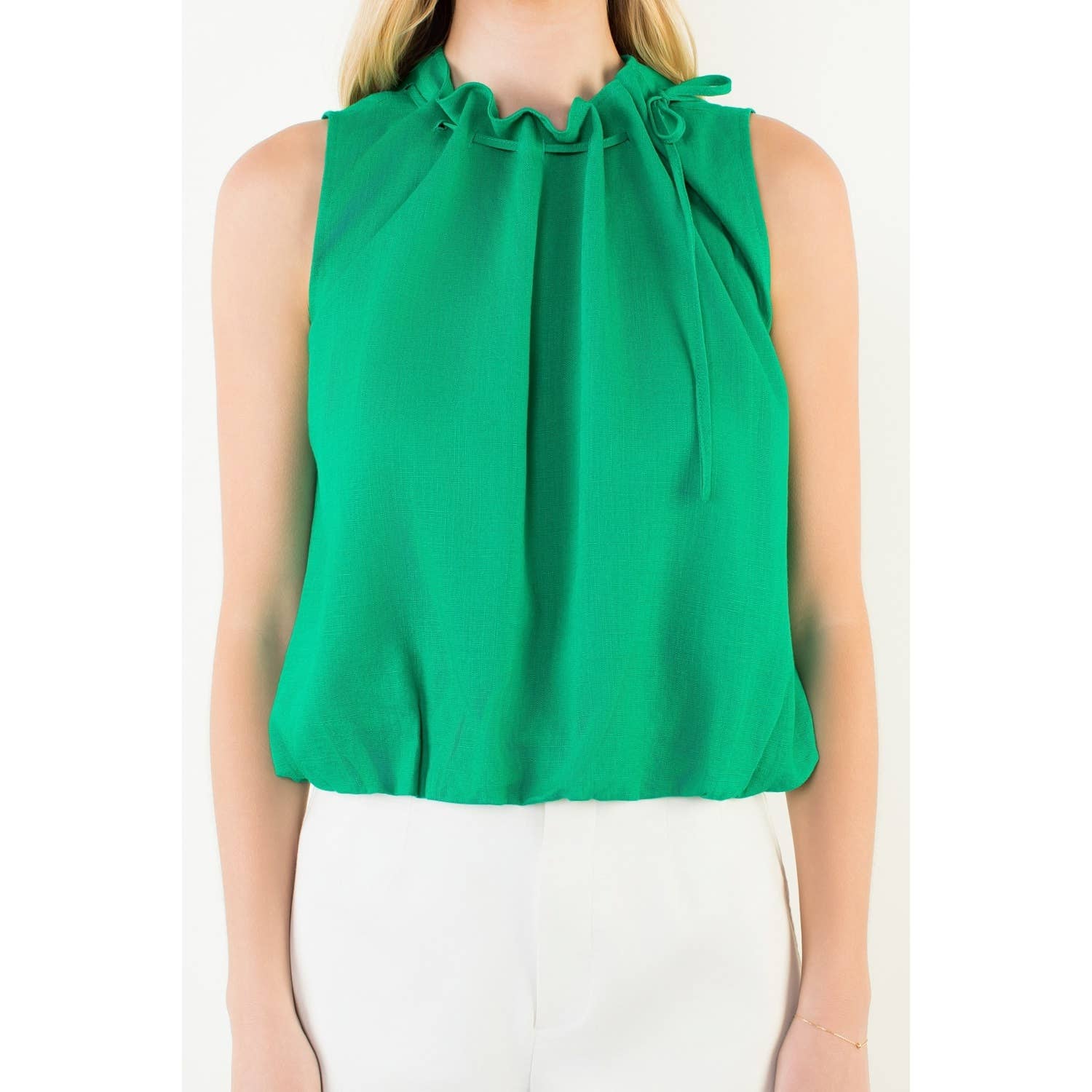 Sleeveless Tie Neck Ruffle Top