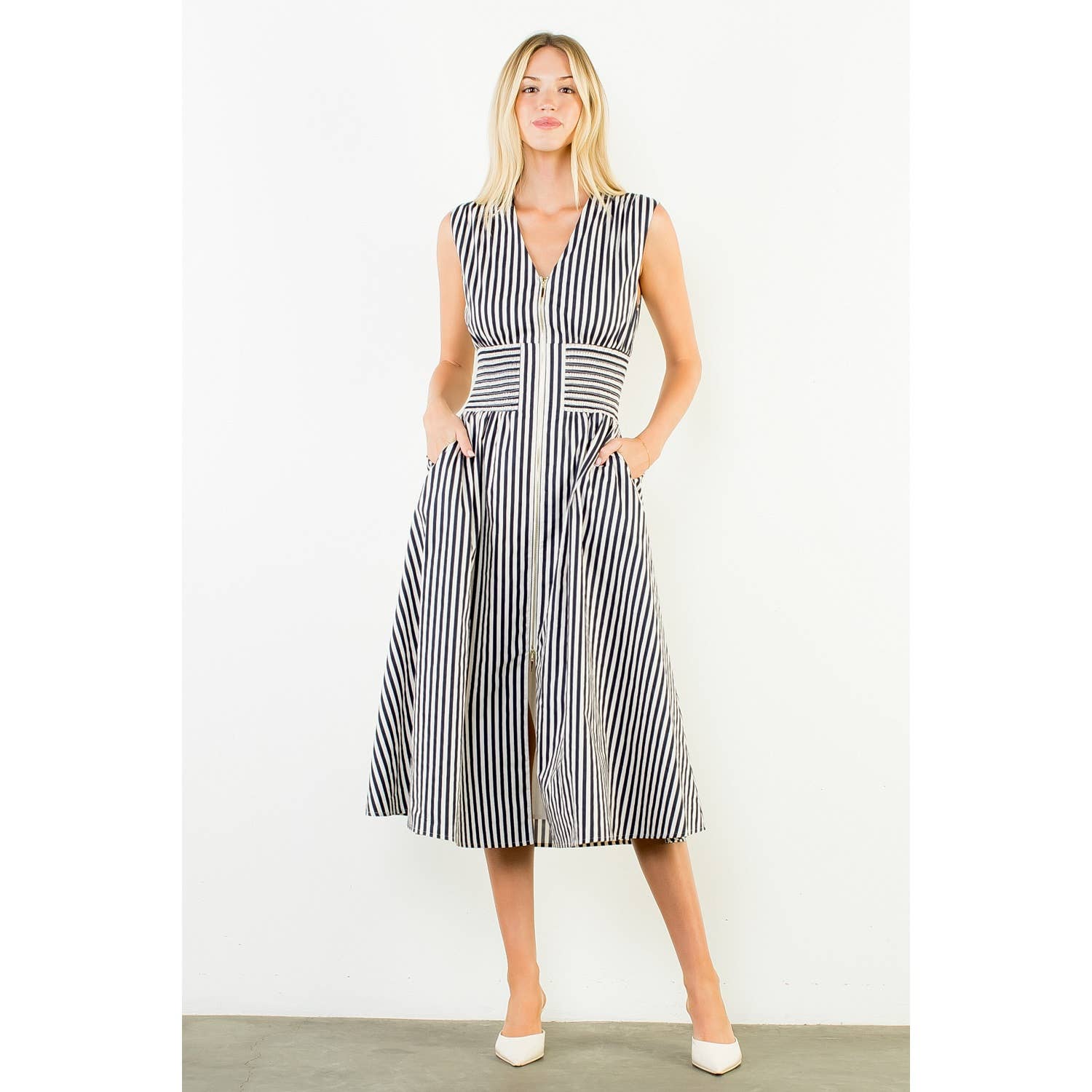 Sleeveless Vertical Stripes Zippered Dress