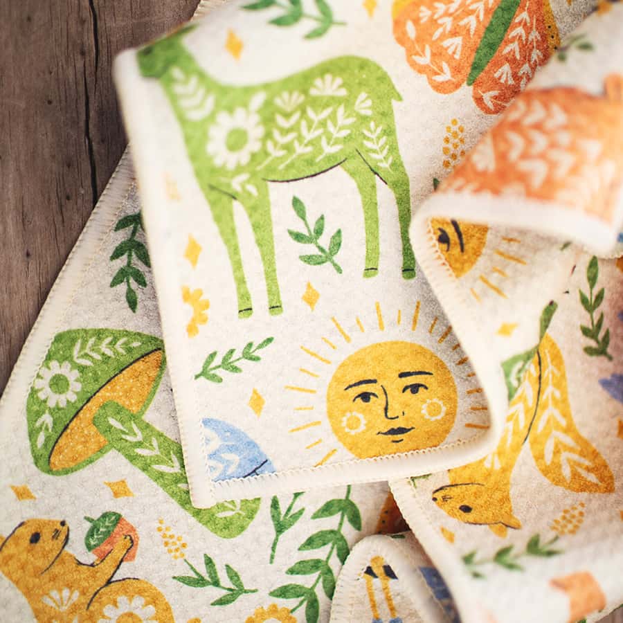 Kitchen Tea Towel Quick Dry | Woodland Friends Animals Print