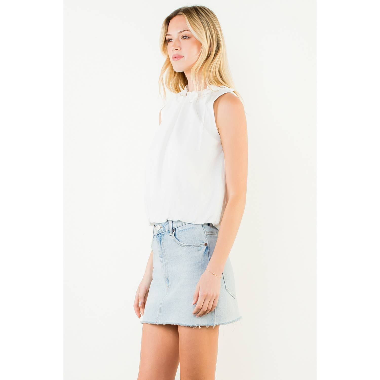 Sleeveless Tie Neck Ruffle Top