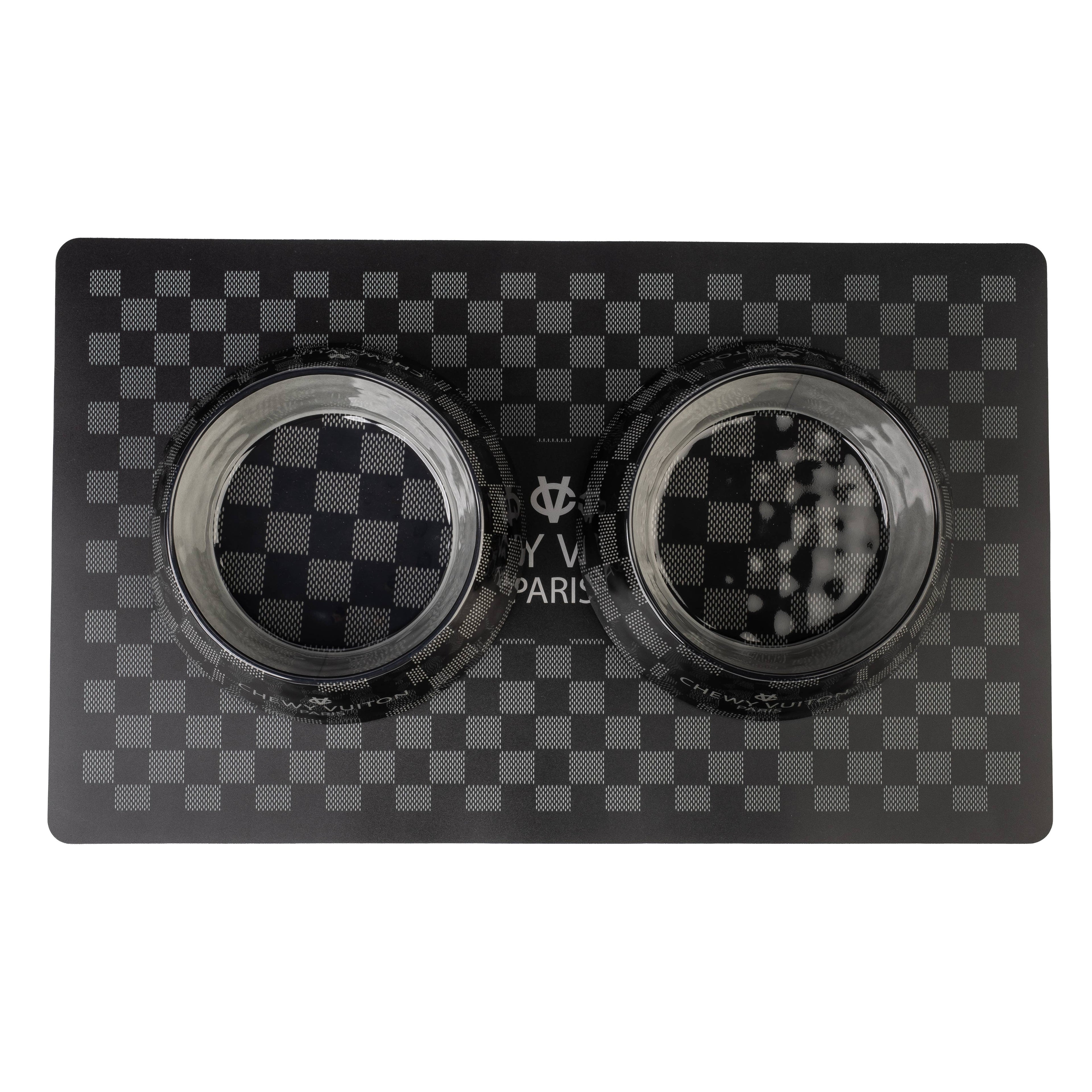 Black Checker Chewy Vuiton Dog or Cat Bowl