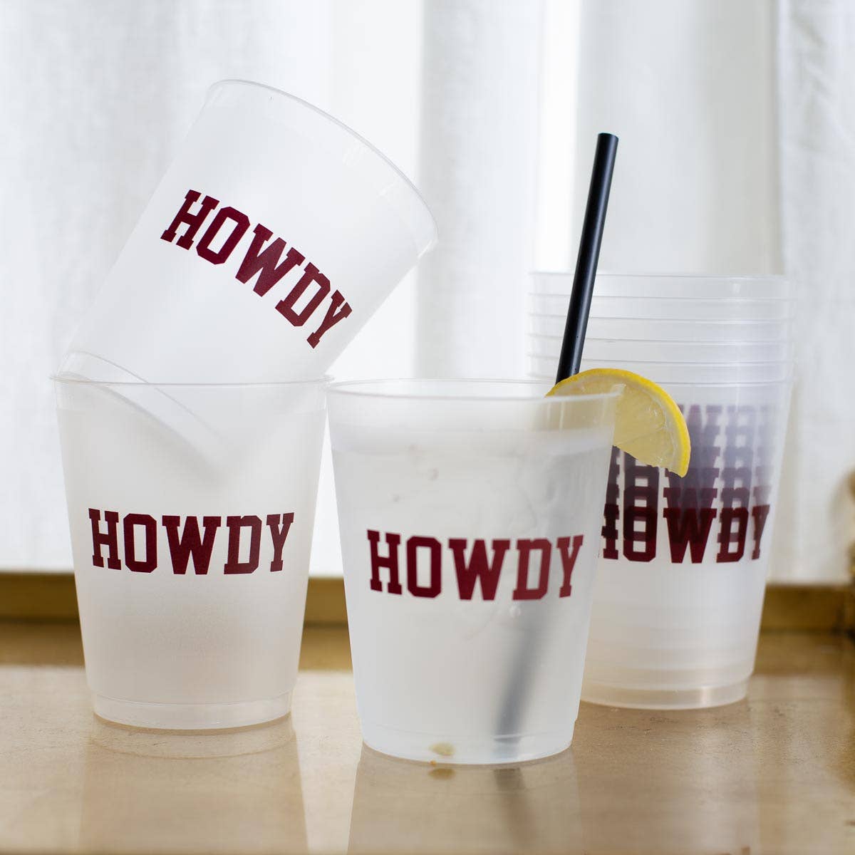 Howdy Party Cups   Frosted/Maroon/White   16oz-Set of 10