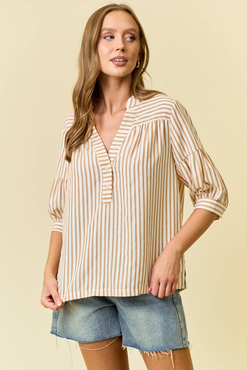 Striped Puff Sleeve Pullover Top