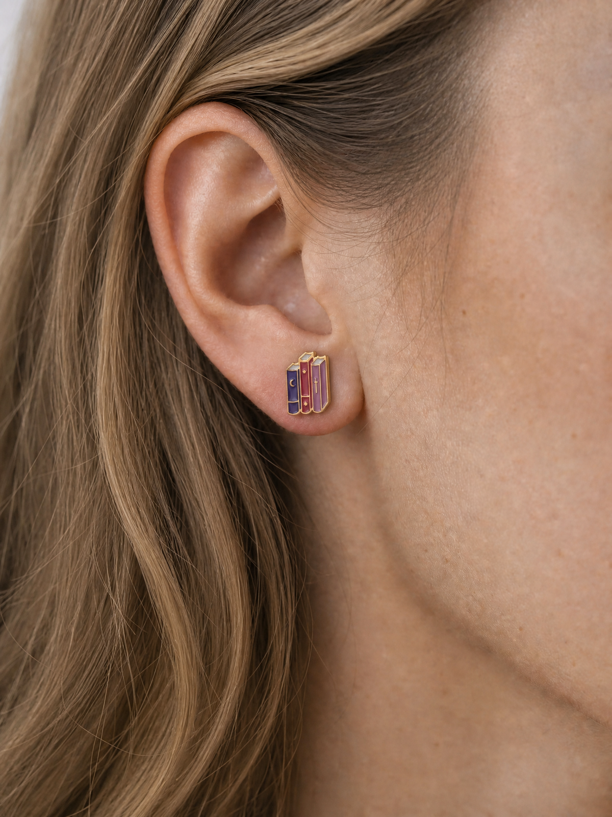 Dragon & Fantasy Books Earring Studs, 18k Gold Plated