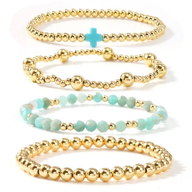 BOHO Cross Multi Color Beaded Stretch Bracelet Set