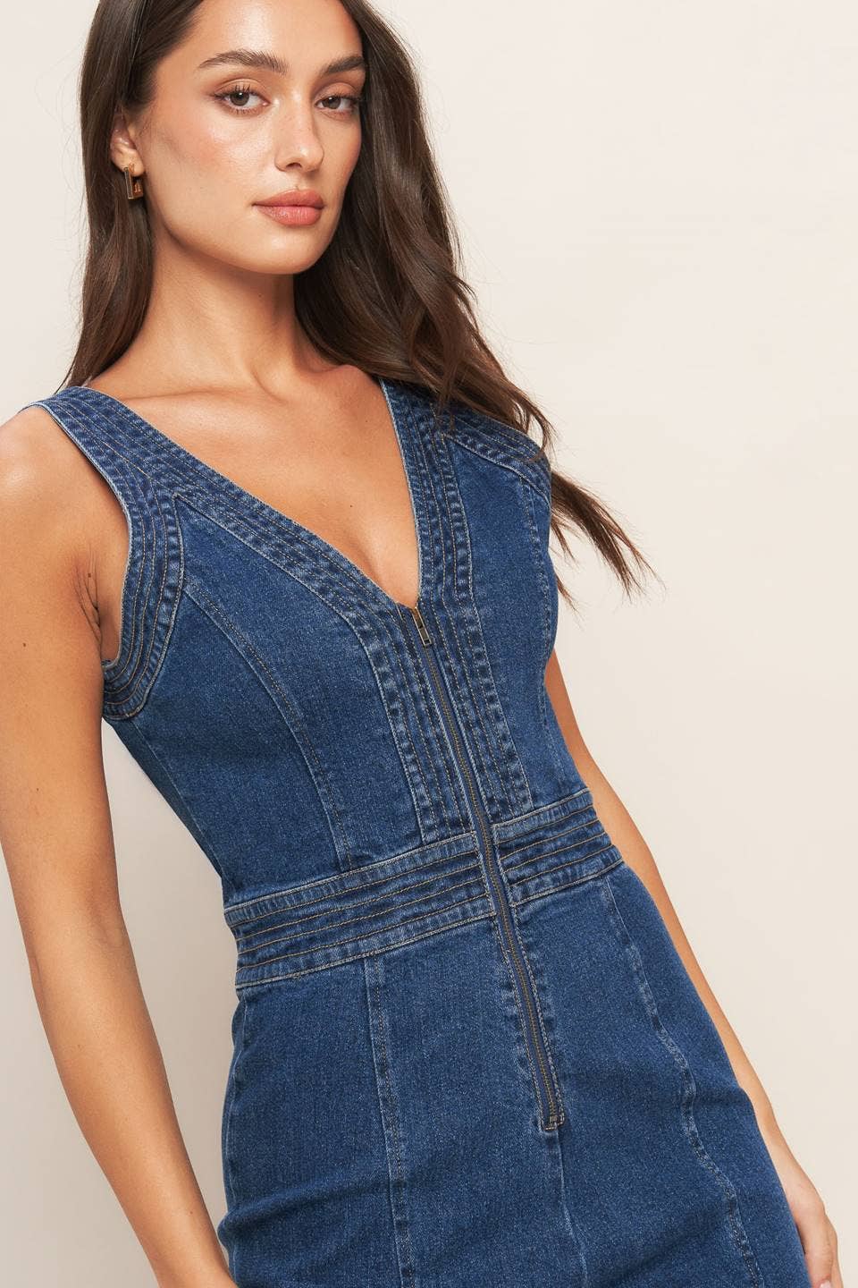 V Neck Denim Jumpsuit
