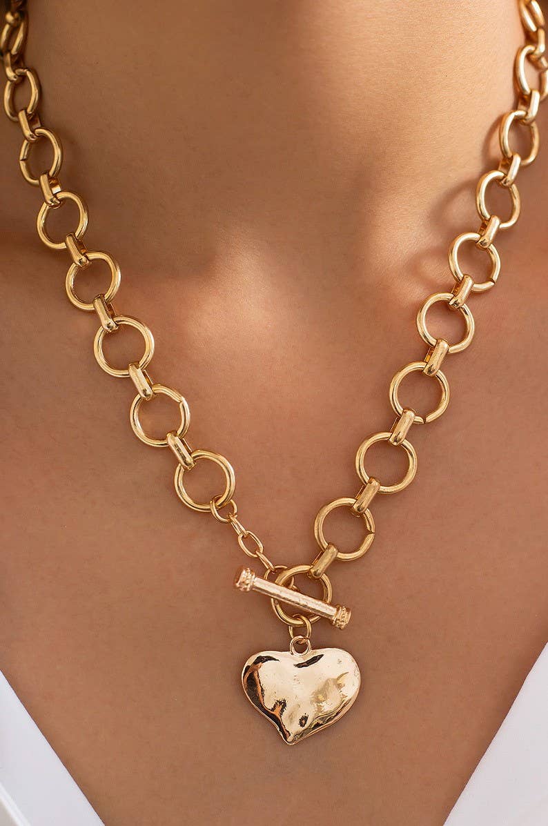 Notable Hammered Heart Front Toggle Necklace - Gold or Silver