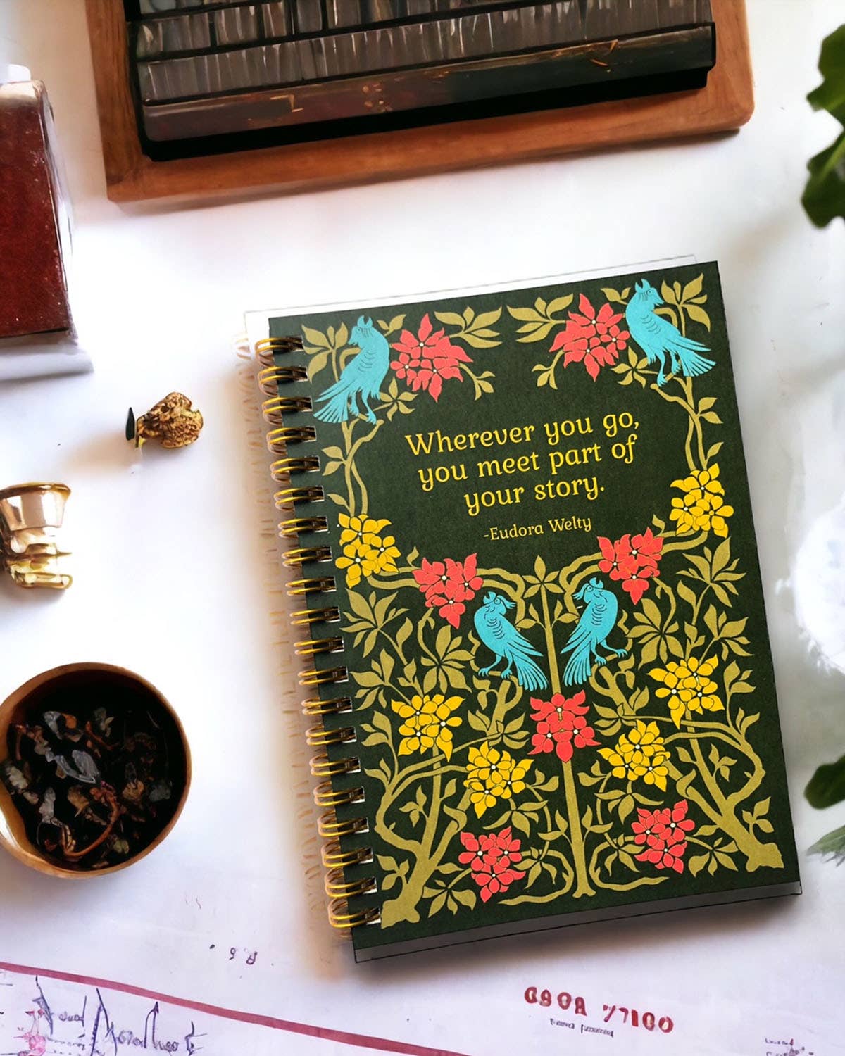 Eudora Welty Inspirational Quote Floral Handmade Notebook