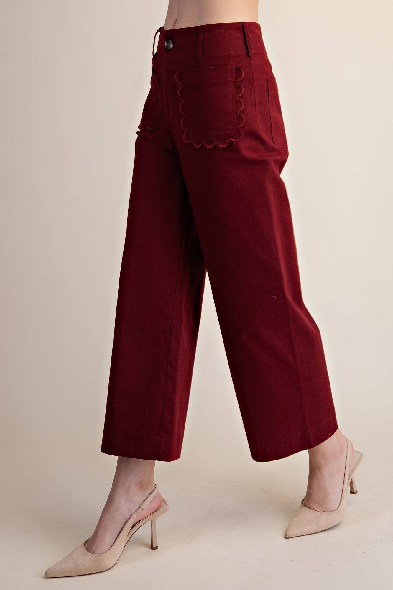 Colette Cropped Scallop Pocket Detail Wide-Leg Pants