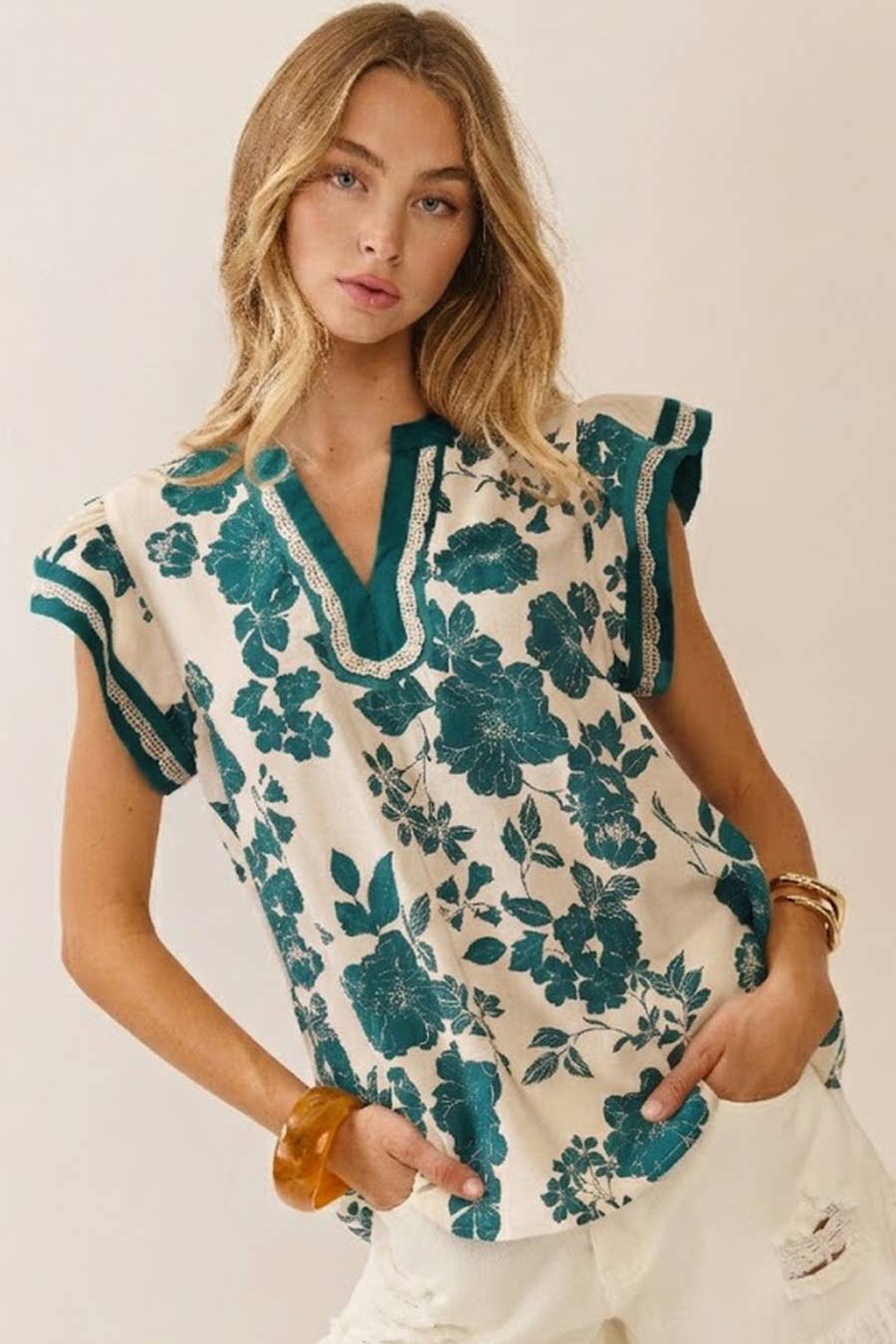 Floral Print Short Sleeve Blouse