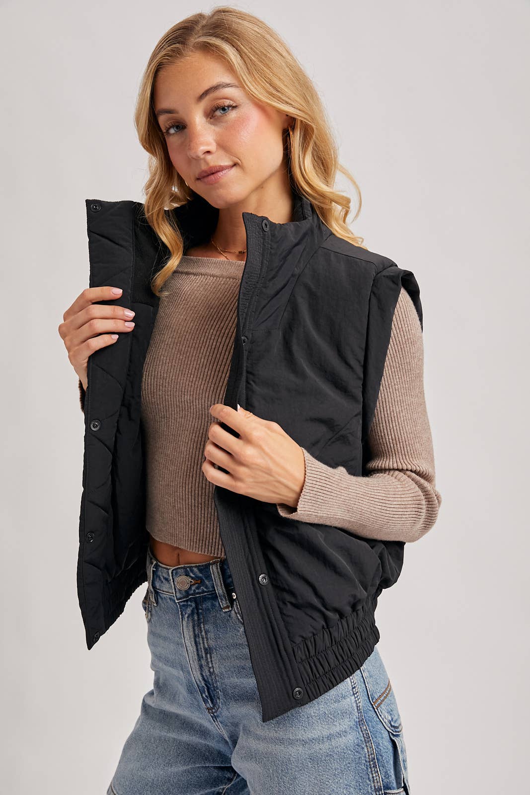 Bomber Style Puffer Vest with Pockets