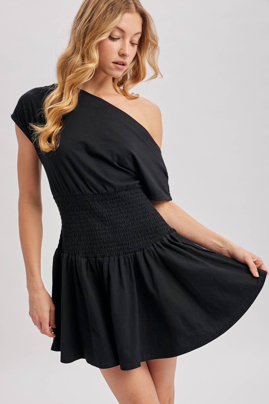 One Shoulder Smocked Waist Body Dress