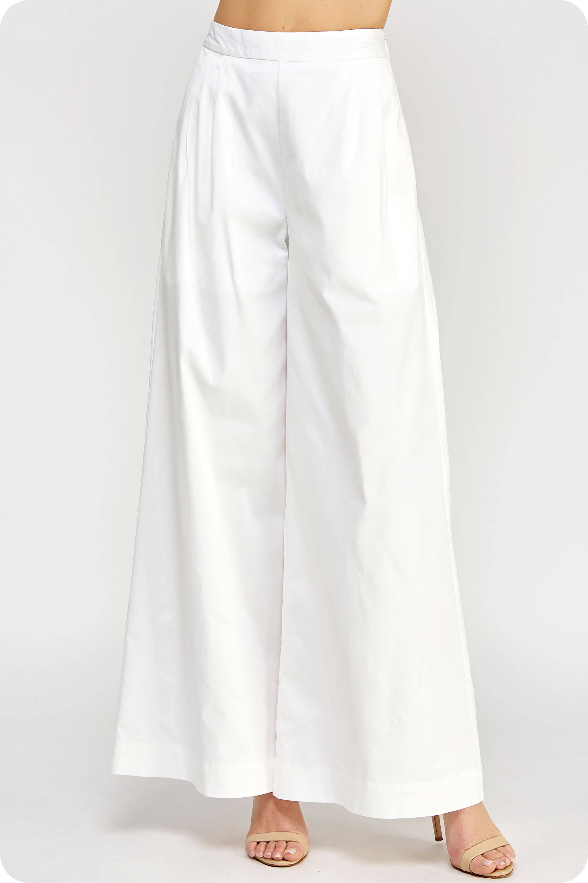 Pleat Detail Wide Leg Twill Pants