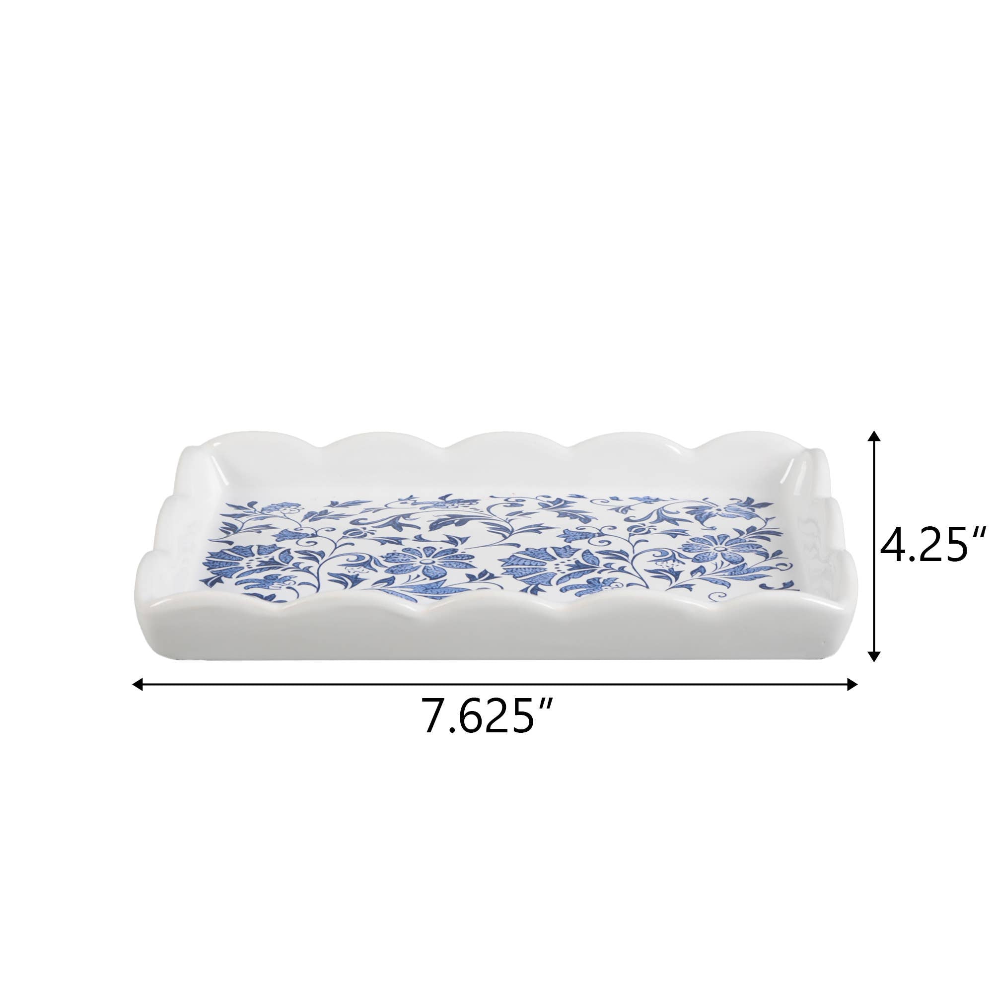 Ceramic Scalloped Blue Chinoiserie Trinket Tray