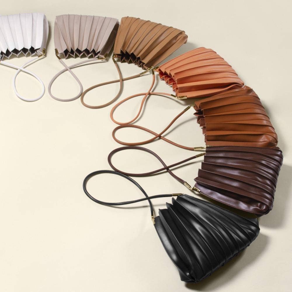 Carrie Taupe Pleated Vegan Leather Shoulder Bag