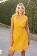 Smocked Waist Zip Up Sleeveless Mini Dress