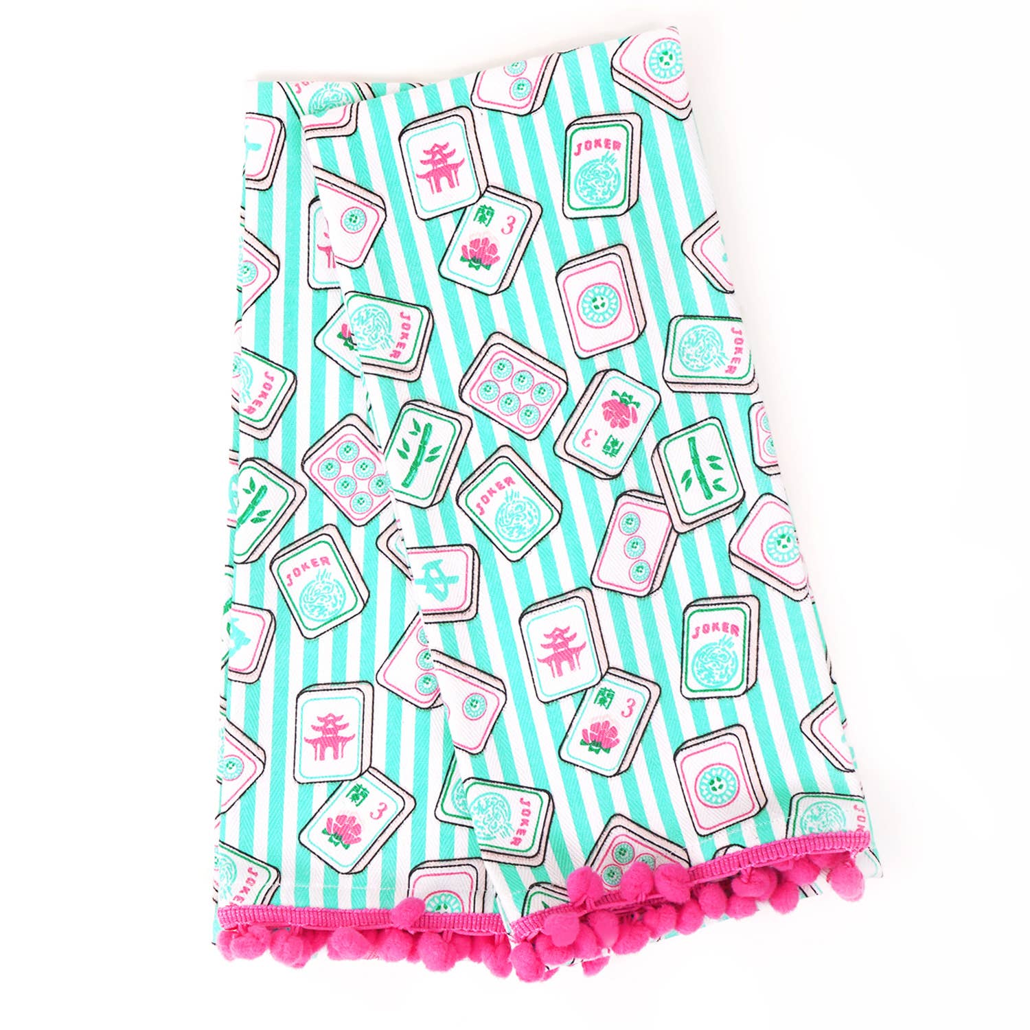 Mahjong Stripe Pom-Pom Cotton Kitchen Towel Set