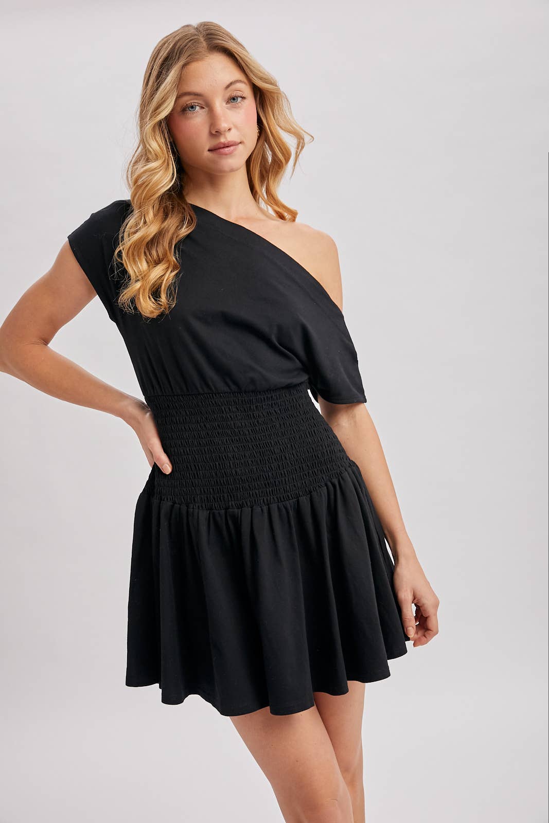 One Shoulder Smocked Waist Body Dress