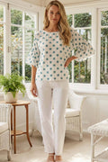 Polka Dot Wild Ruffle Sleeve Flowy Blouse Top - Blue or Blush