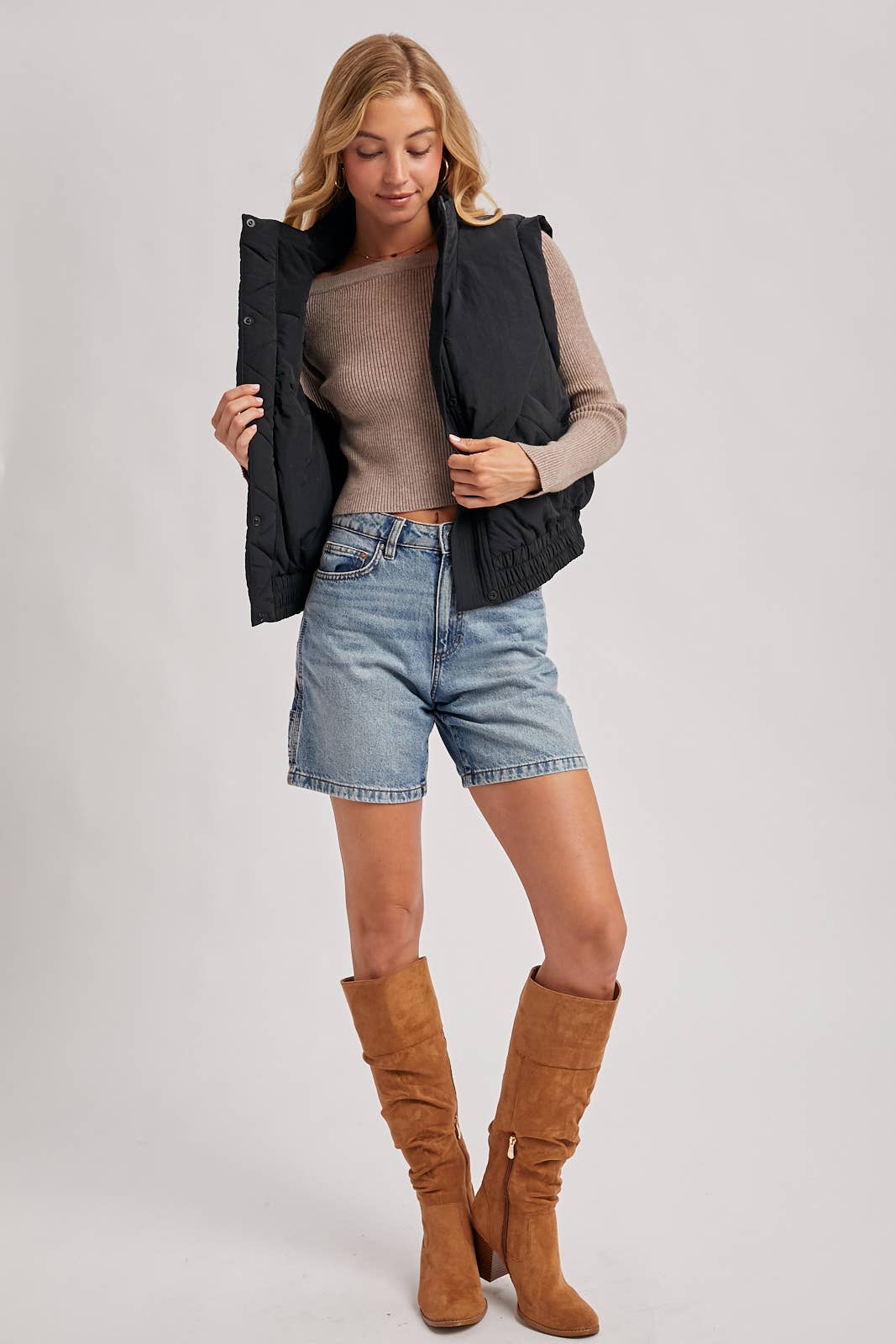 Bomber Style Puffer Vest with Pockets
