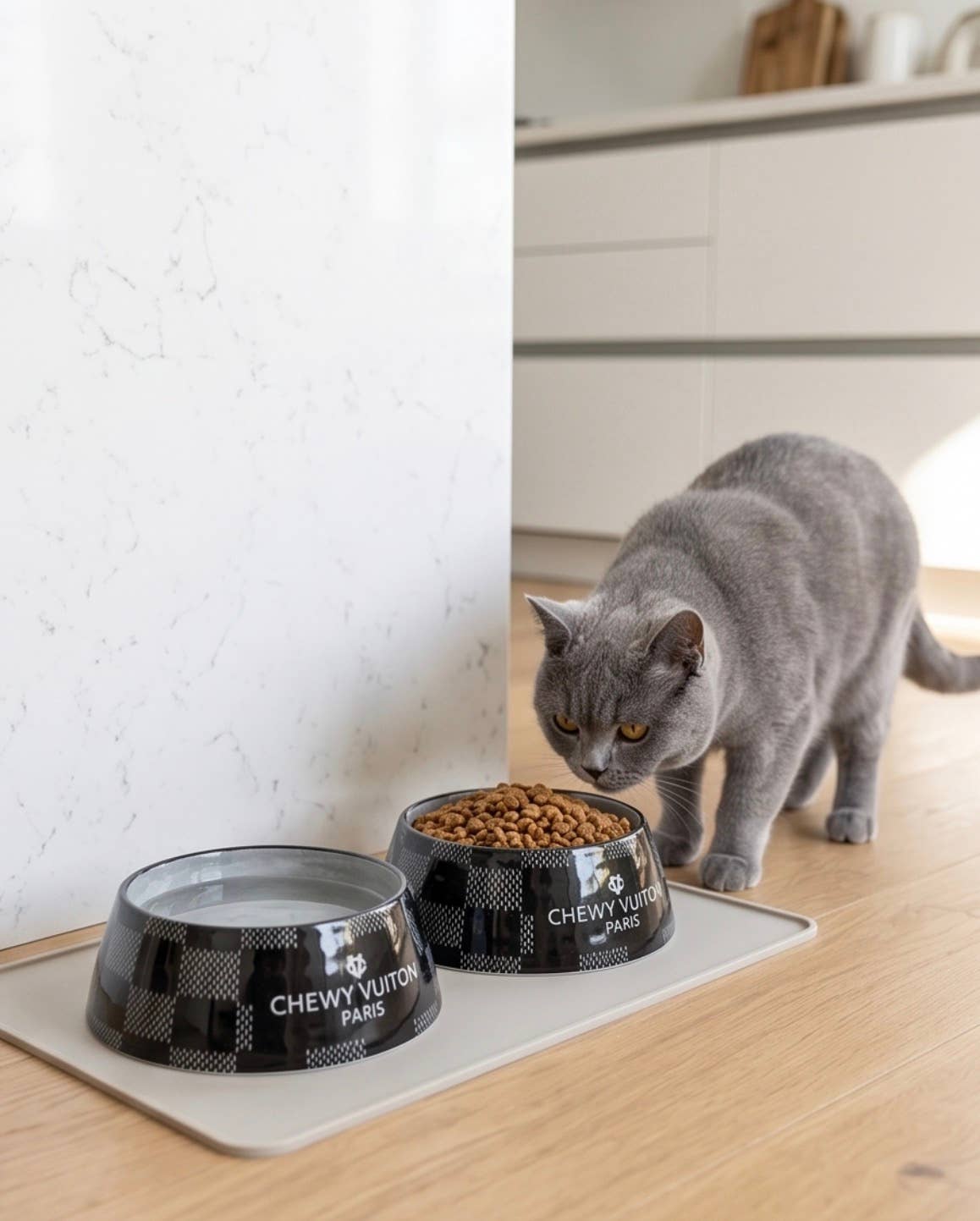 Black Checker Chewy Vuiton Dog or Cat Bowl