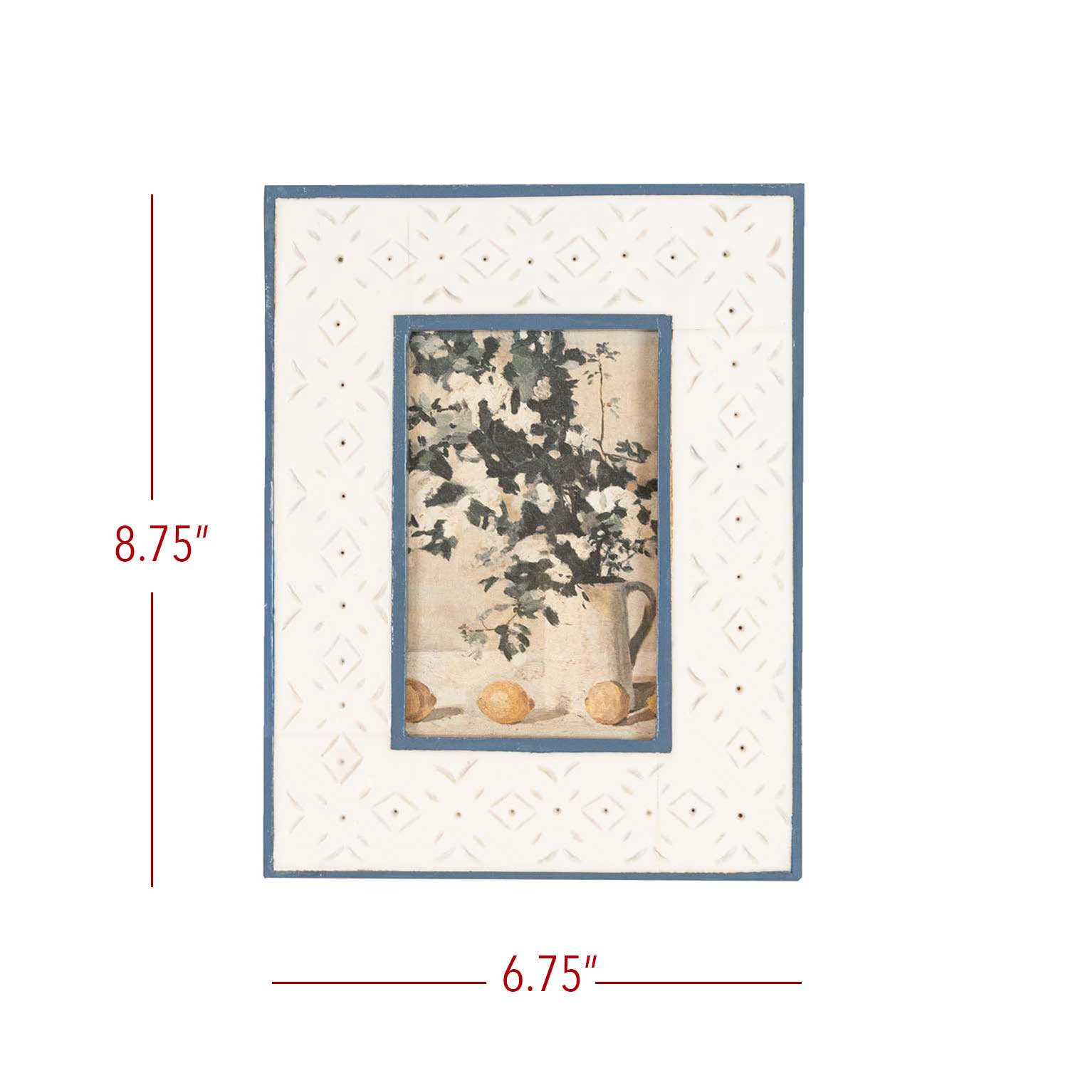 Penelope 4x6 Photo Resin Stamp Picture Frame - Blue and Cream