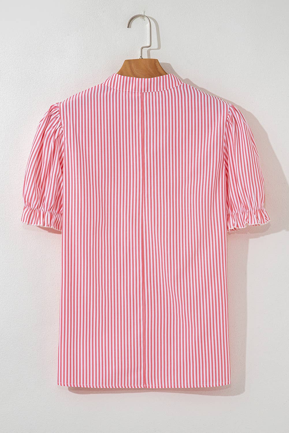 Noah | Stripe Notched Neck Frilled Short Puff Sleeve Blouse