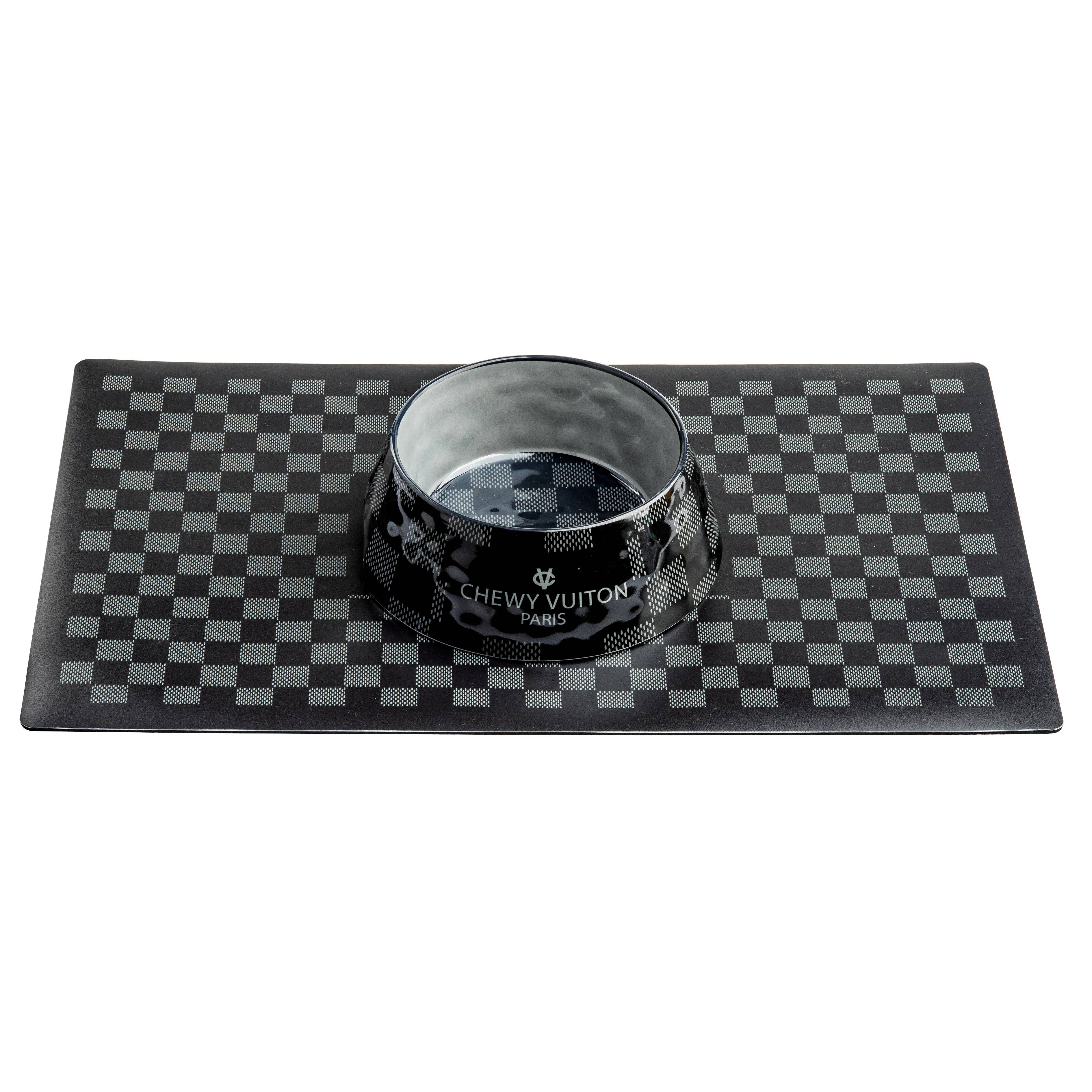 Black Checker Chewy Vuiton Dog or Cat Bowl