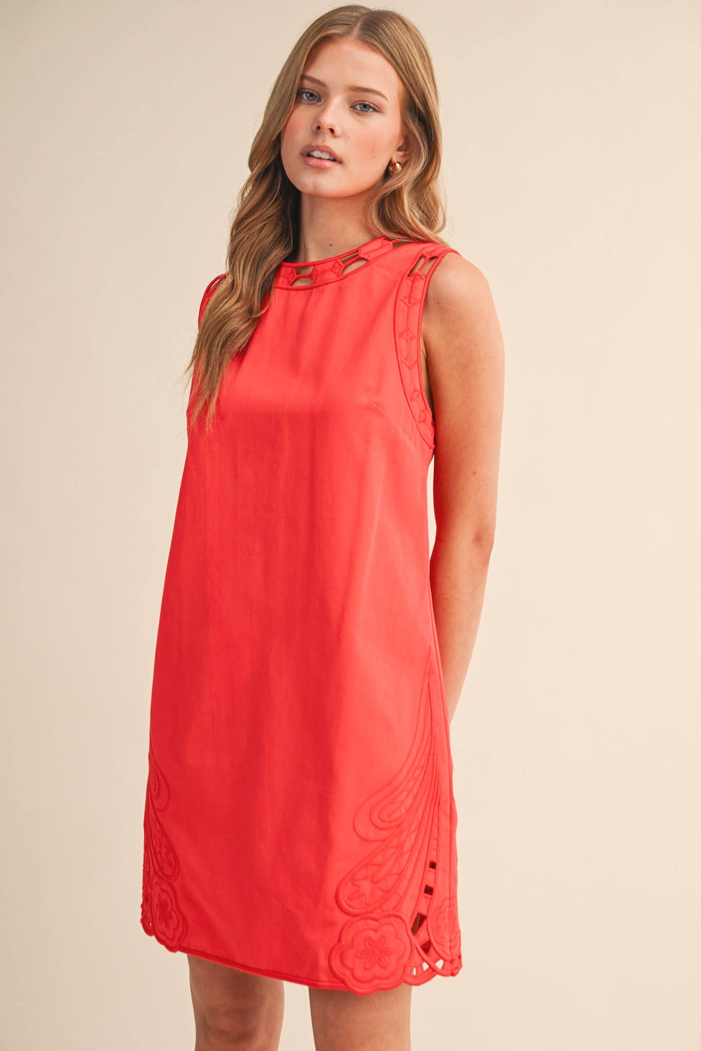 Embroidered Shift Dress with Cut Out