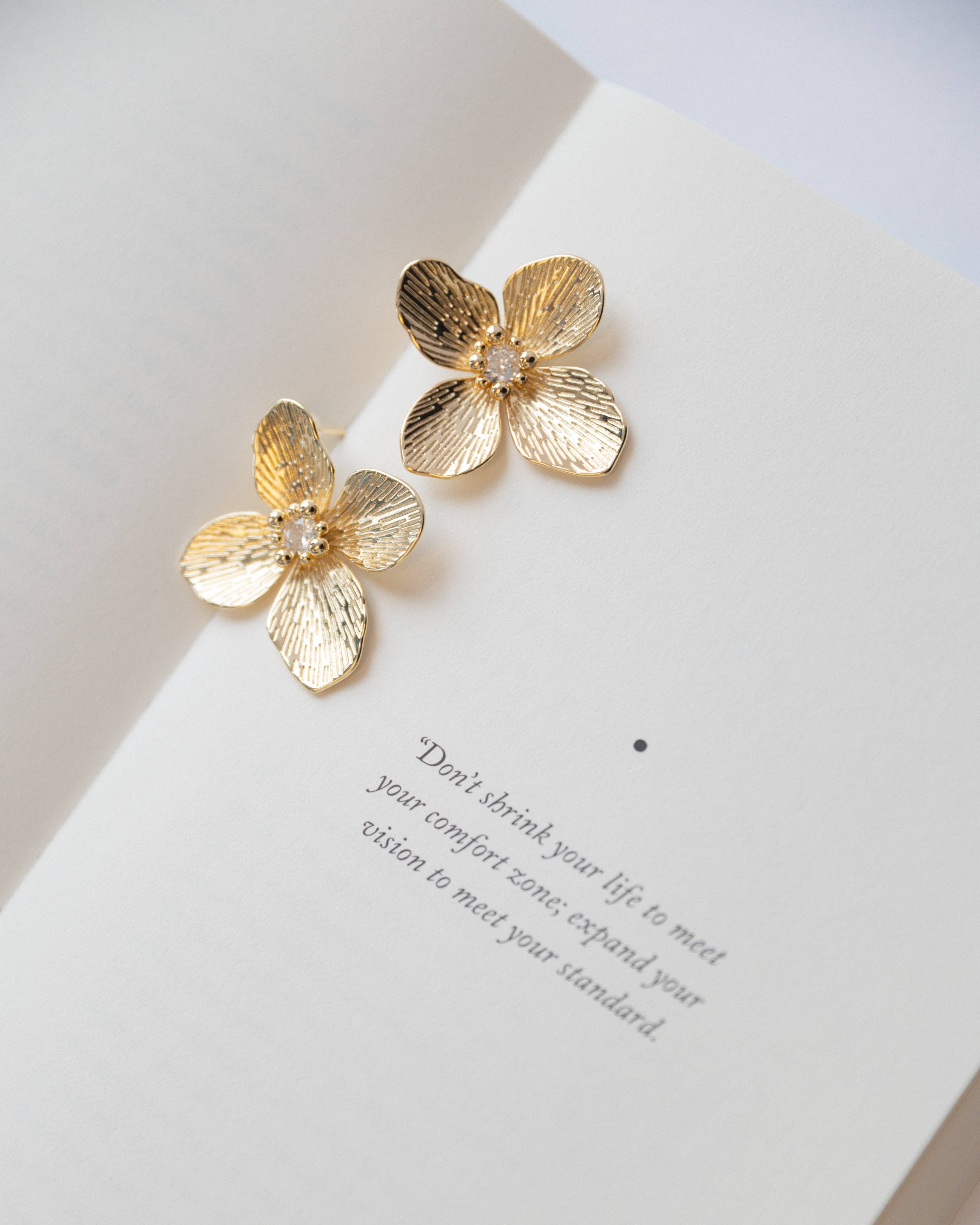 Bloom Statement Flower Earrings Gold Filled