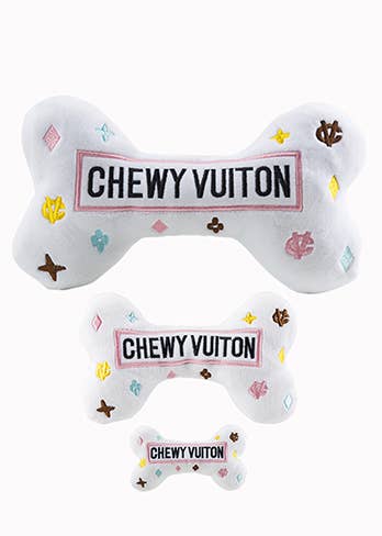 White Chewy Vuiton Bones | Plush Squeaker Dog Toy