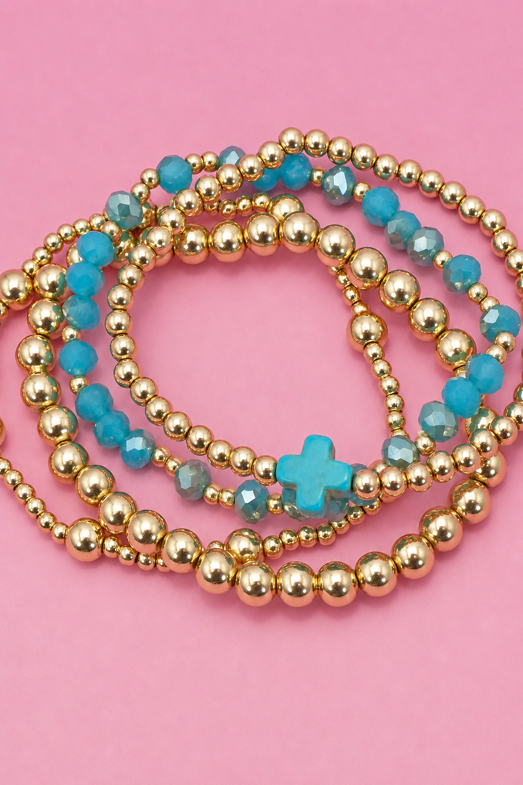 BOHO Cross Multi Color Beaded Stretch Bracelet Set