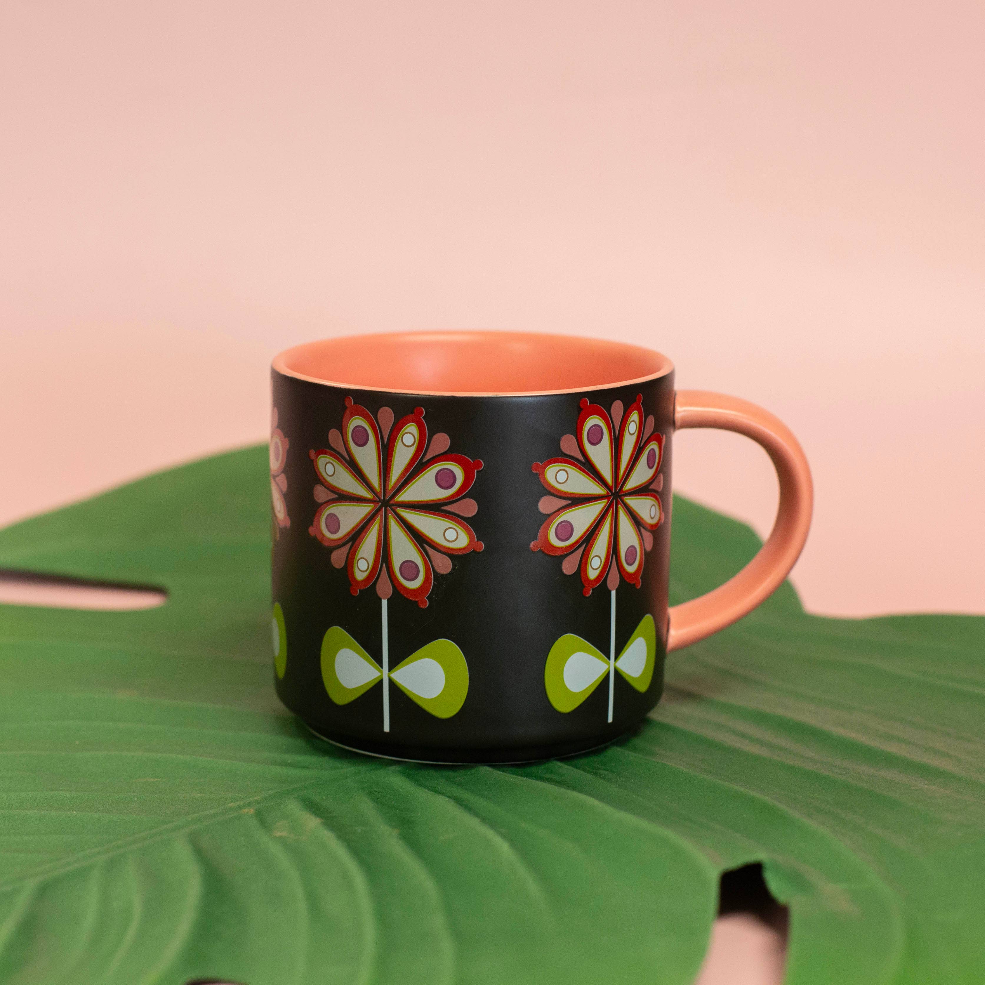 Casbah Bloom Pink Flower Mid Century Stackable Matte Coffee Mug