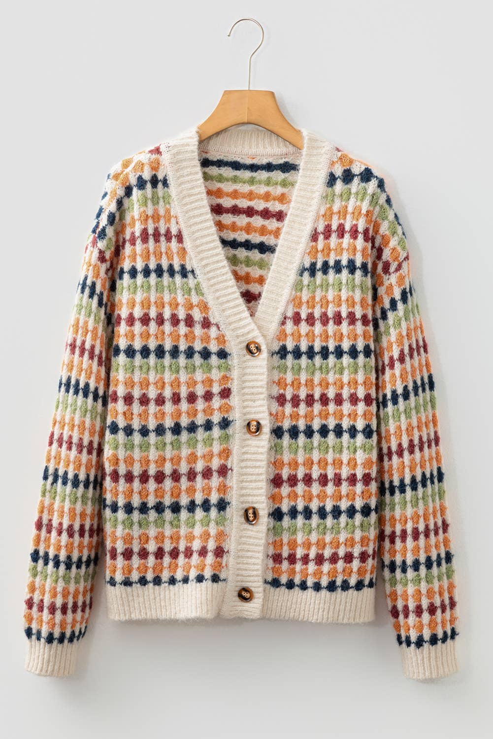 Multicolour Dotty Pattern Button V Neck Sweater Cardigan