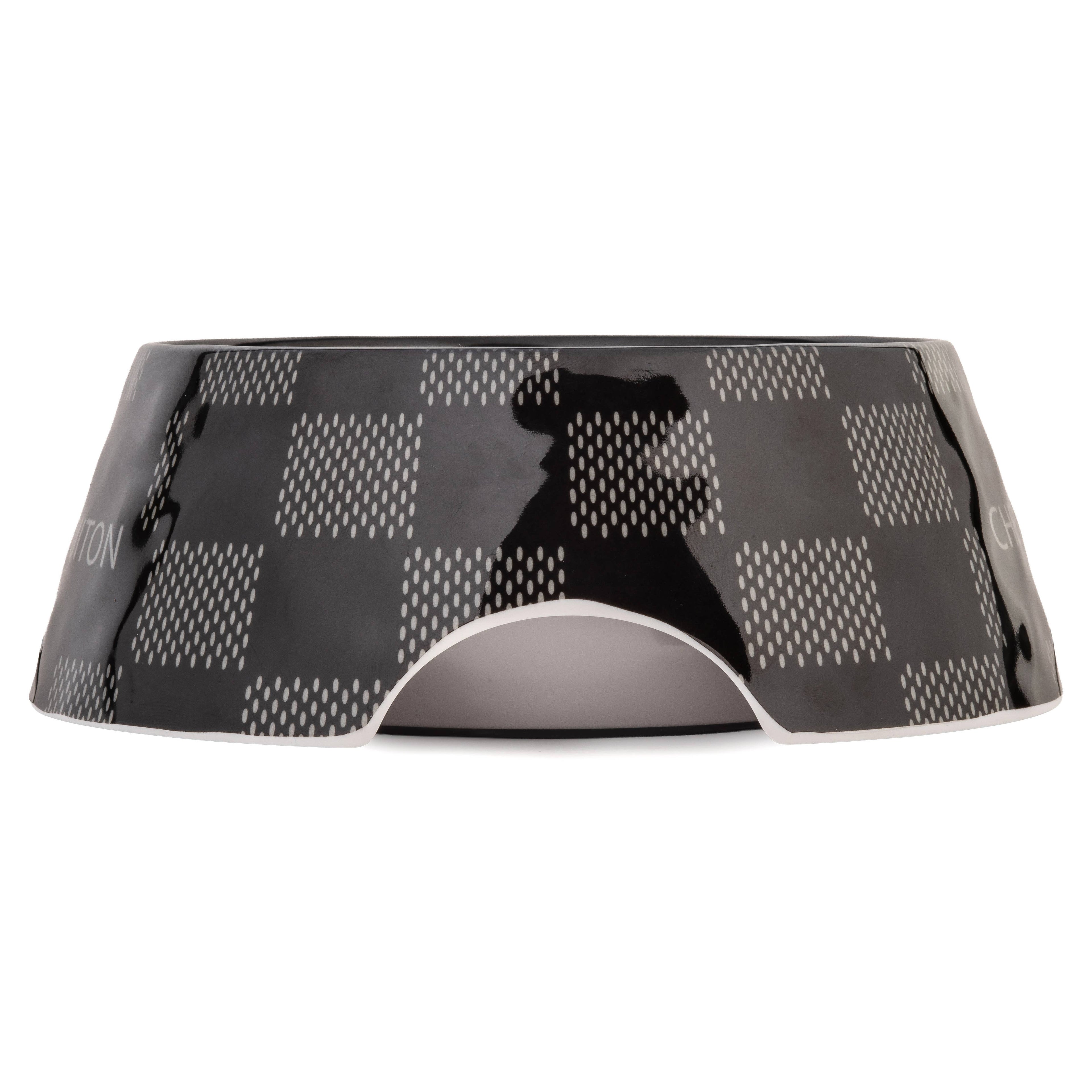 Black Checker Chewy Vuiton Dog or Cat Bowl