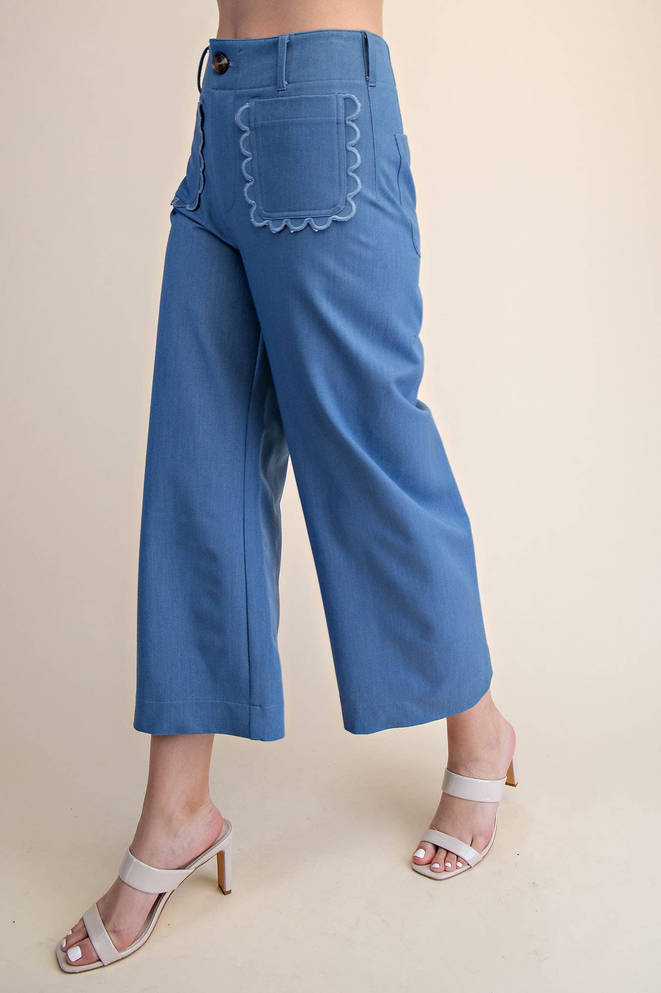 Cropped Scallop Pocket Wide-Leg Colette Pants