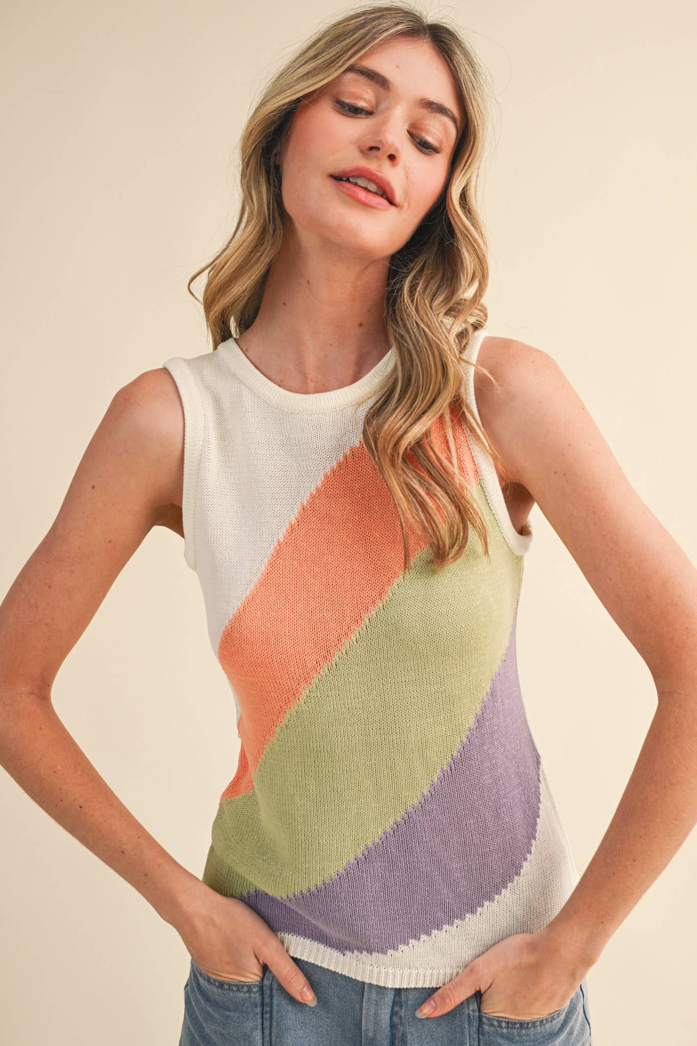 Sleeveless Color Block Knit Tank