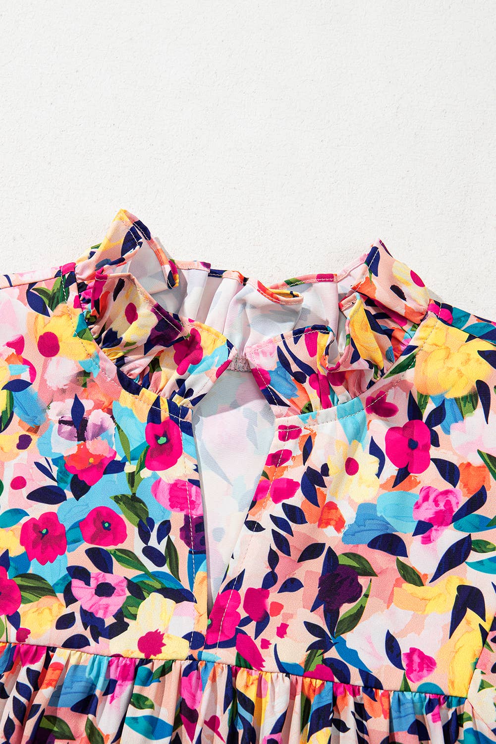 Meadow | Floral Puff Short Sleeve V Neck Mini Dress