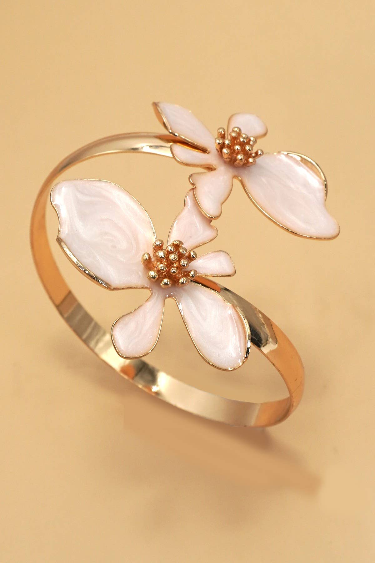 Open Cut Floral Epoxy Adjustable Cuff Bracelet