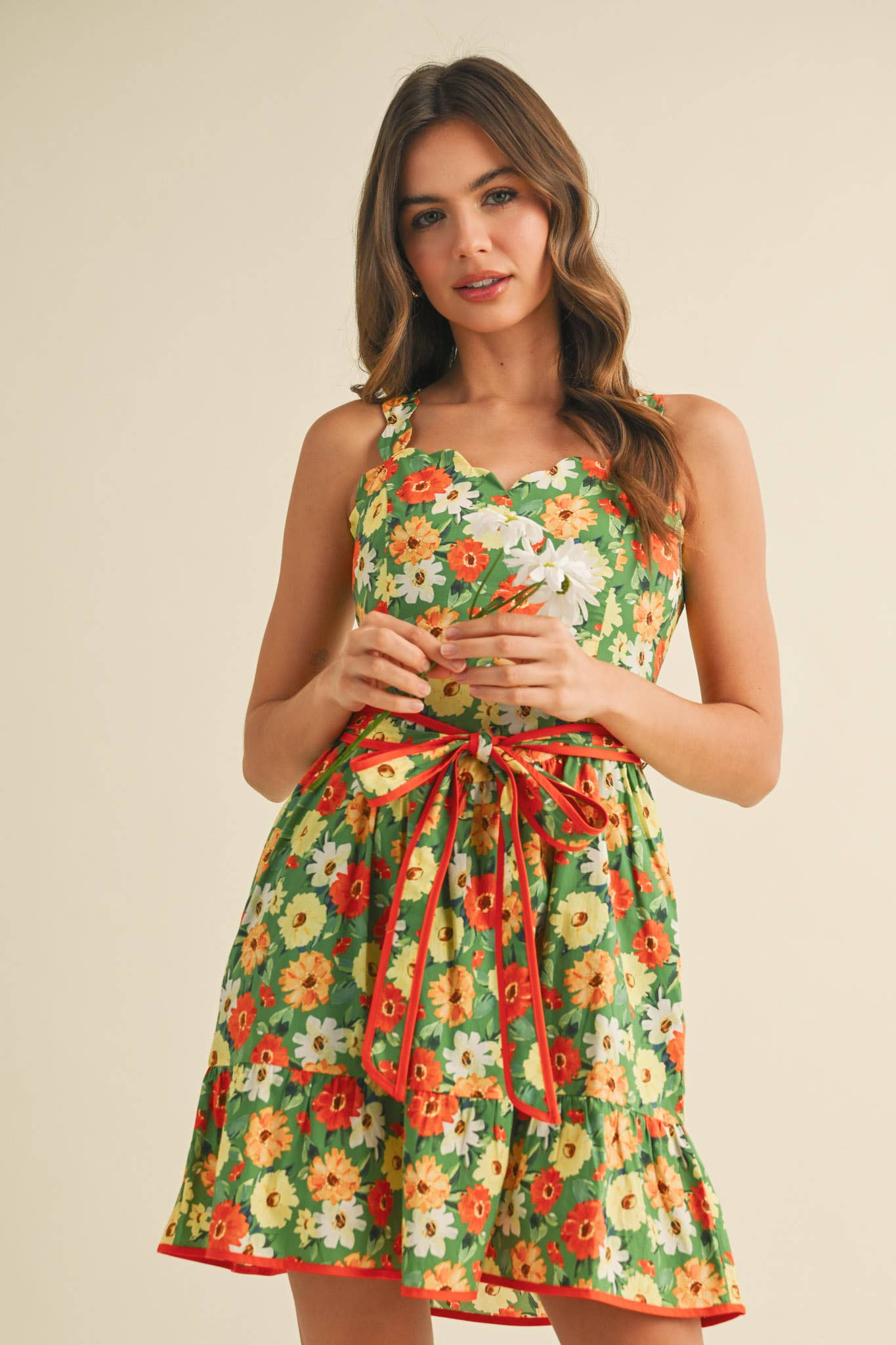 Floral Scalloped Mini Dress
