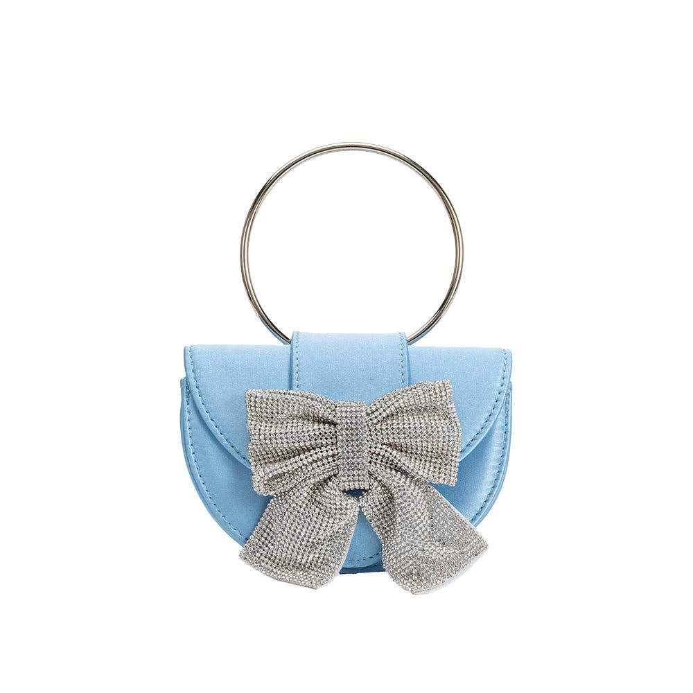 Sierra Blue Satin Bow Top Handle Bag
