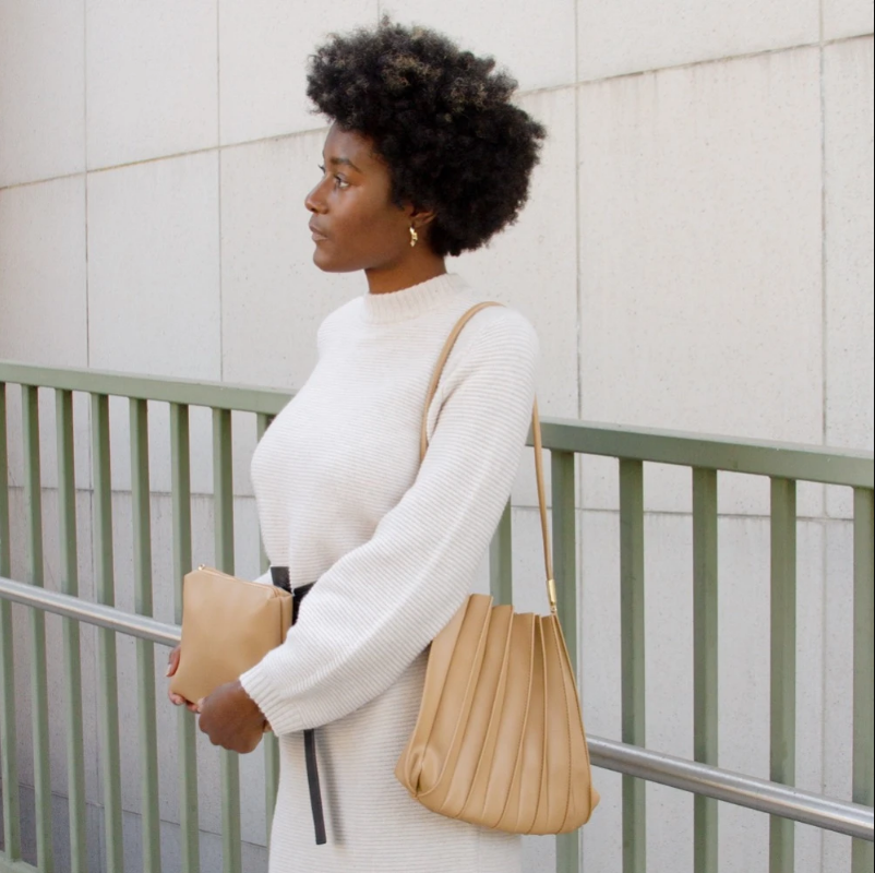 Carrie Taupe Pleated Vegan Leather Shoulder Bag