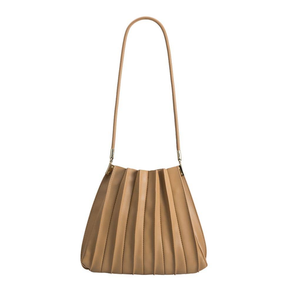 Carrie Taupe Pleated Vegan Leather Shoulder Bag
