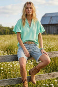 Scuba Half Zip Up Ruffle Sleeve Top