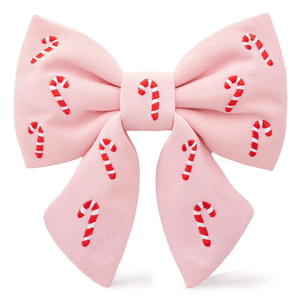 Blush Pink Candy Canes Embroidered Lady Dog Bow by The Foggy Dog