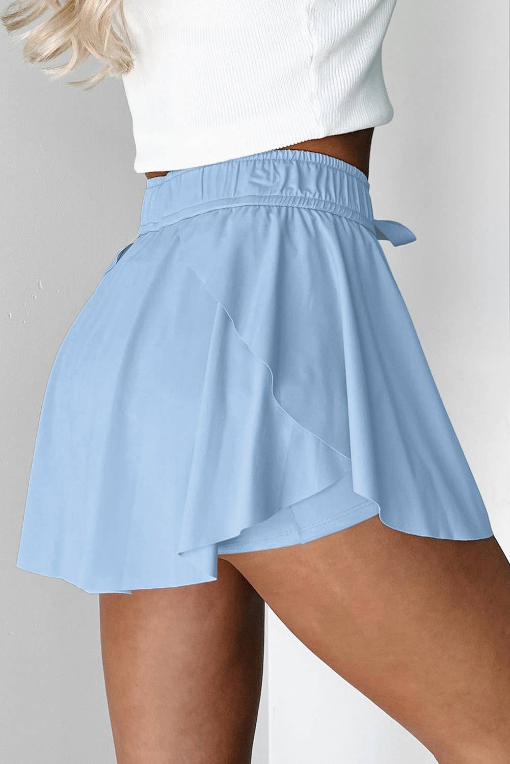 High Waist Drawstring Lined Sports Skorts | S-XL