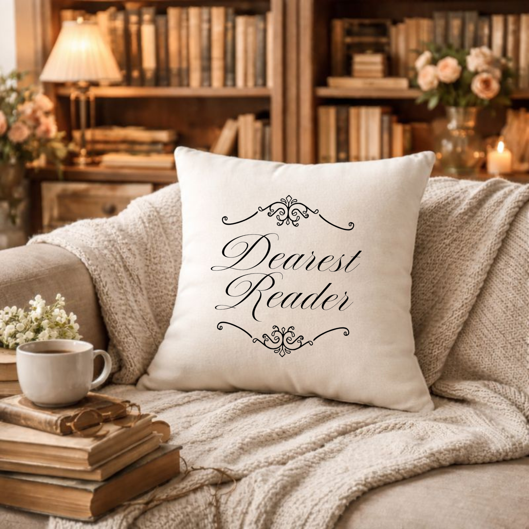 Dearest Reader Throw Pillow - Bookish Home Decor