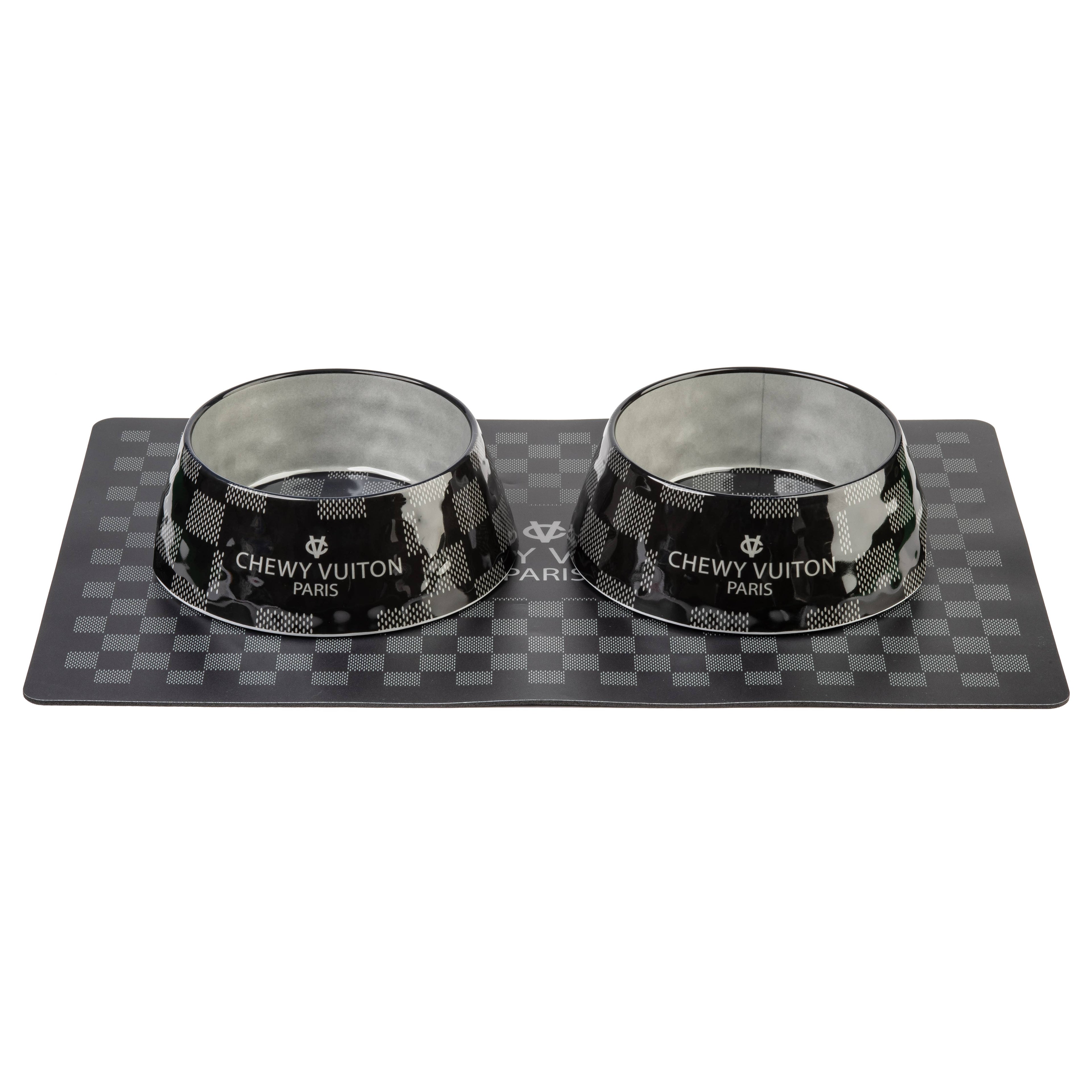 Black Checker Chewy Vuiton Dog or Cat Bowl