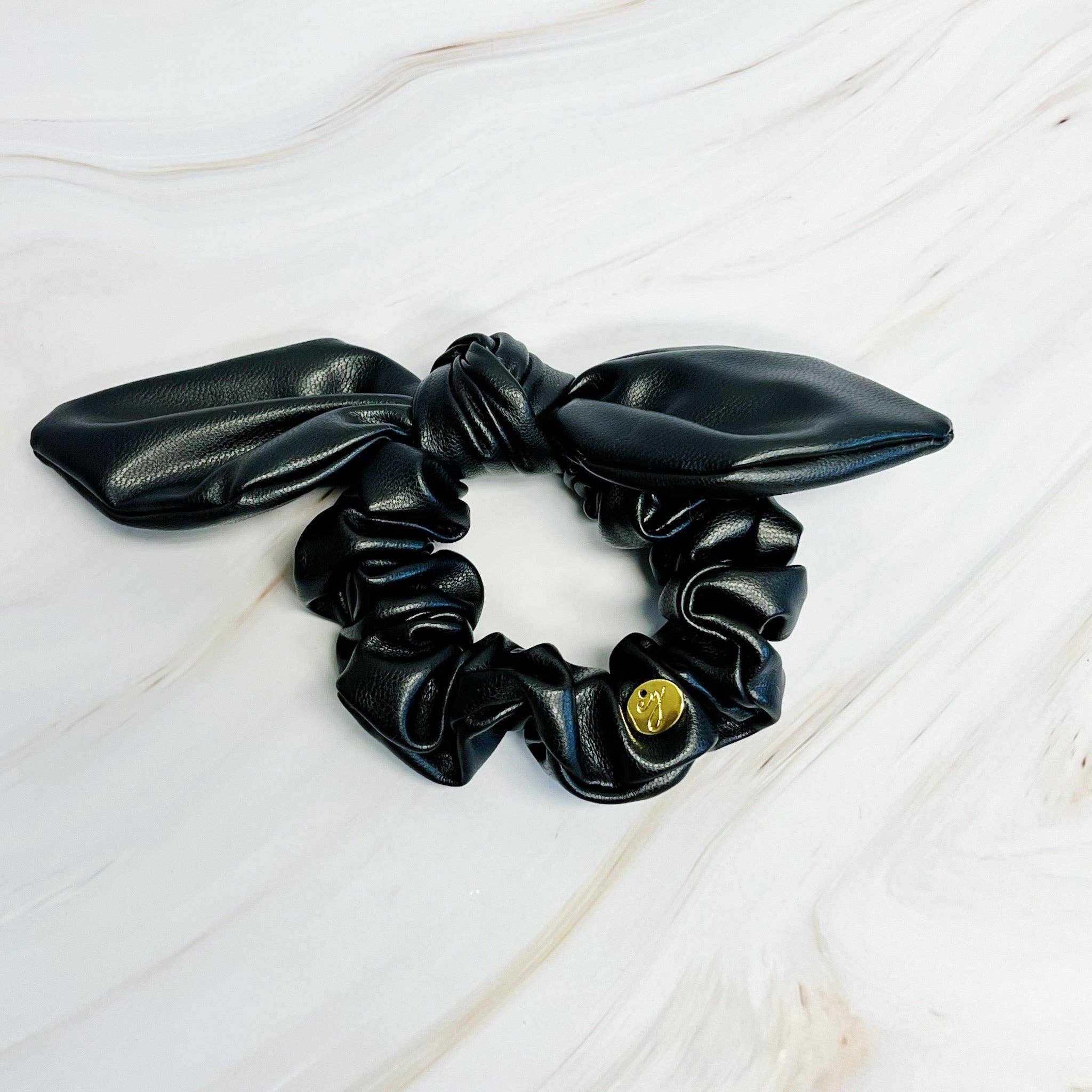 Faux Leather Tie Hair Scrunchie - Black, Brown or Ivory