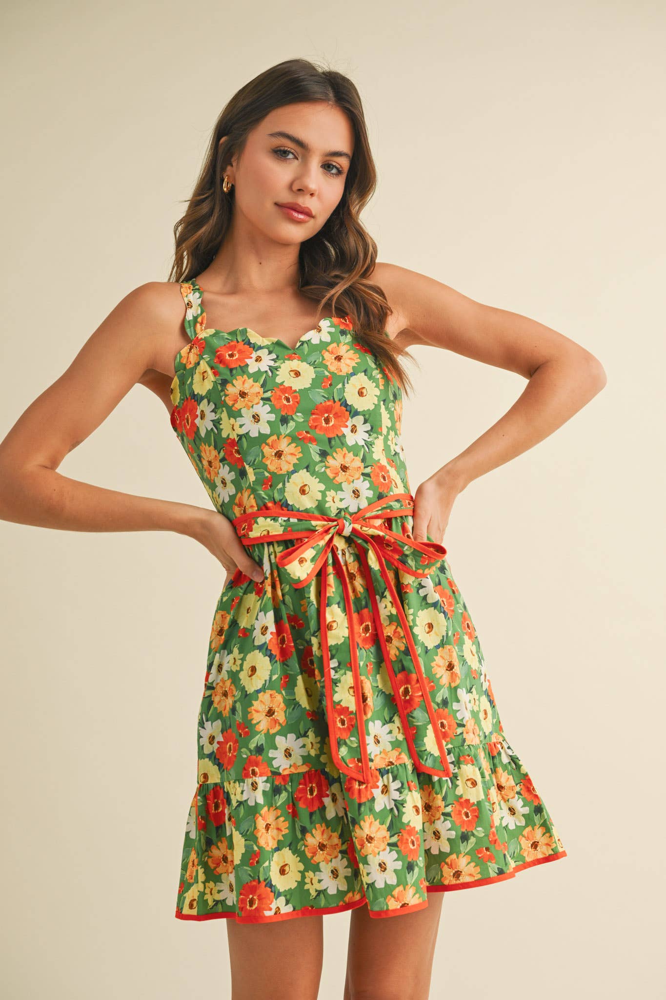 Floral Scalloped Mini Dress